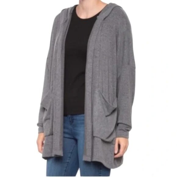 Young Fabulous and Broke Ottawa Hooded Cardigan Sweater Size M Gray Cozy Relaxed - Picture 1 of 9